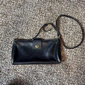 Vintage 90s Coach Black Leather Shoulder Bag with Gold Details